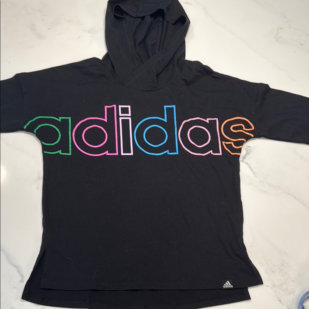 Adidas black long-sleeve hooded top